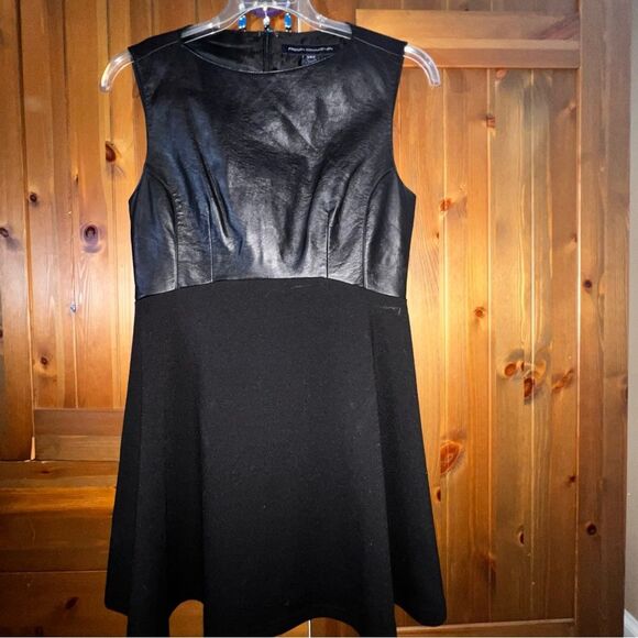 FRENCH CONNECTION Faux Leather & Knit Black Dress - Size 8 - Picture 2 of 5